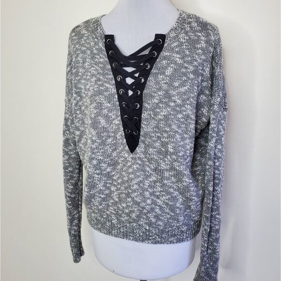 Express Lace Front Long Sleeve Sweater | Small - Picture 3 of 6